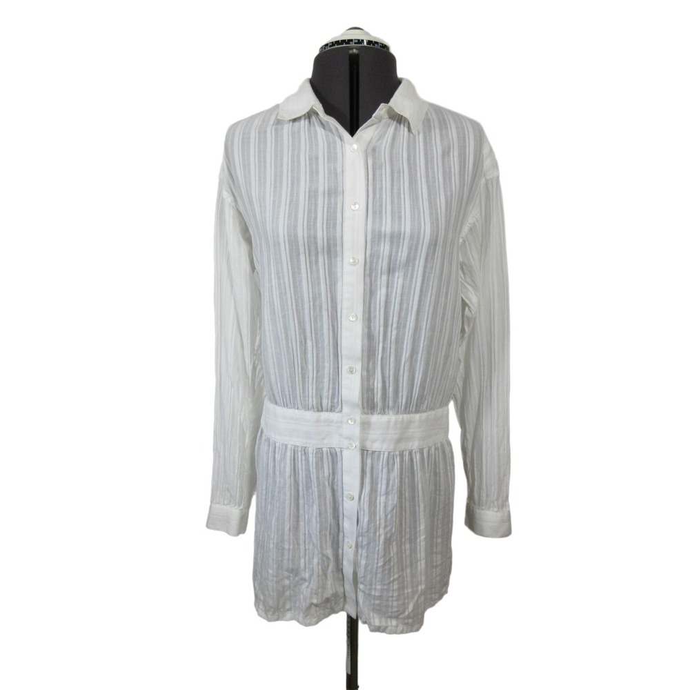 Vince Cotton Tunic Blouse Women's S White Long‎ Sleeve Drop Waist Minimal Style